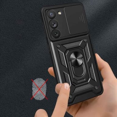 Samsung Galaxy S23 Hybrid skal med Finger Ring & Metall Plåt - Svart