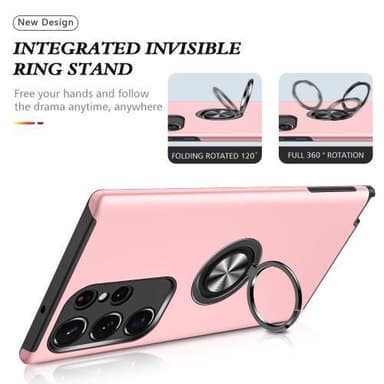 Samsung Galaxy S23 Ultra Hybrid skal med Finger Ring - Rosa