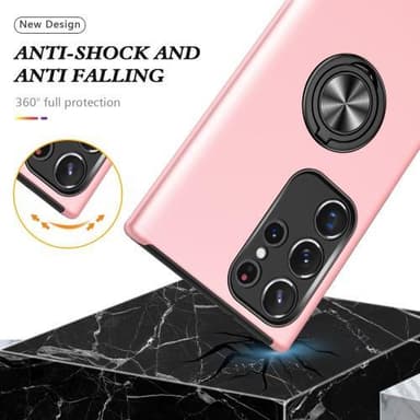 Samsung Galaxy S23 Ultra Hybrid skal med Finger Ring - Rosa