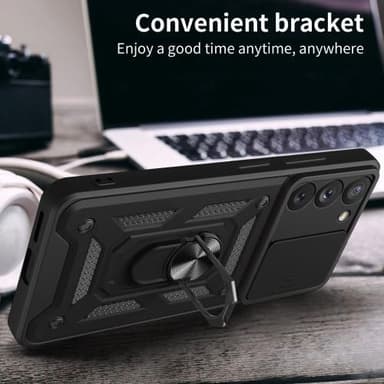 Samsung Galaxy S23 Hybrid skal med Finger Ring & Metall Plåt - Svart