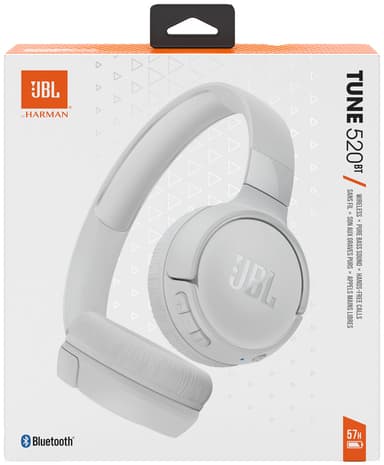 JBL Tune 520BT trådlösa around ear-hörlurar (vita)