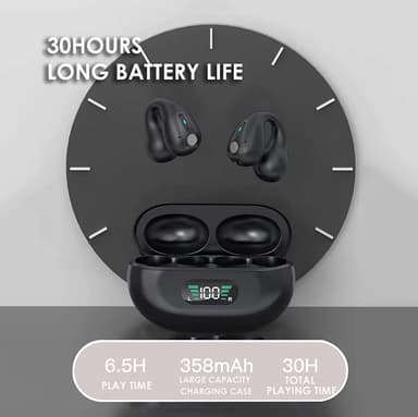 Trådlösa open-ear hörlurar Bluetooth 5.3 Svart