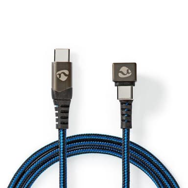 Nedis USB-kabel | USB 2.0 | USB-C™ Hane | USB-C™ Hane | 480 Mbps | Guldplaterad | 1.00 m | Rund | Flätad / Nylon | Blå / Svart | Kartong med täckt fönster