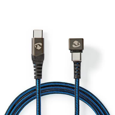 Nedis USB-kabel | USB 2.0 | USB-C™ Hane | USB-C™ Hane | 480 Mbps | Guldplaterad | 1.00 m | Rund | Flätad / Nylon | Blå / Svart | Kartong med täckt fönster