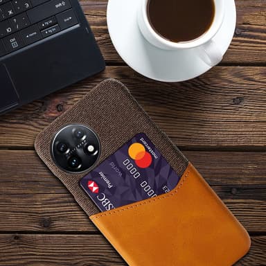 SKALO OnePlus 11 5G Premium PU-Läder Korthållare Skal - Brun