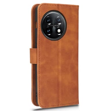 SKALO OnePlus 11 5G Matt PU-Läder Plånboksfodral - Brun