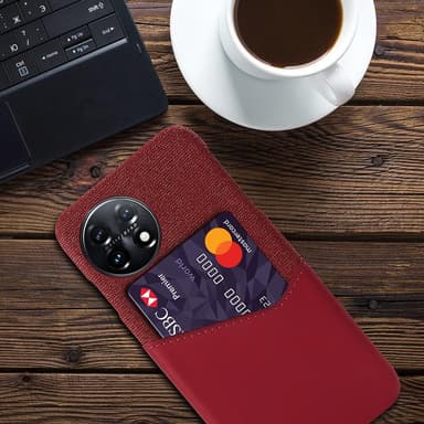 SKALO OnePlus 11 5G Premium PU-Läder Korthållare Skal - Röd