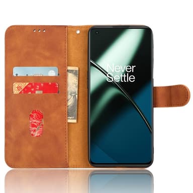 SKALO OnePlus 11 5G Matt PU-Läder Plånboksfodral - Brun