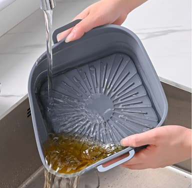Hopfällbar fyrkantig Air Fryer silikonform 17,5 cm Grå