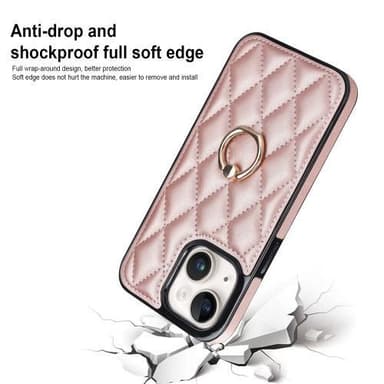 iPhone 14 Rhombus Grid Mönster Skal FingerRing - Rose Gold