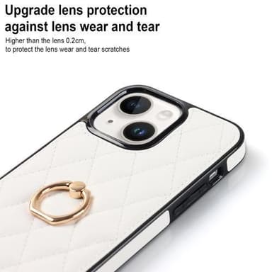 iPhone 14 Rhombus Grid Mönster Skal FingerRing - Vit
