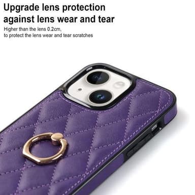 iPhone 14 Rhombus Grid Mönster Skal FingerRing - Lila