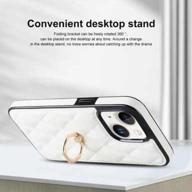 iPhone 14 Rhombus Grid Mönster Skal FingerRing - Vit