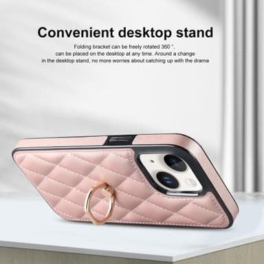 iPhone 14 Rhombus Grid Mönster Skal FingerRing - Rose Gold