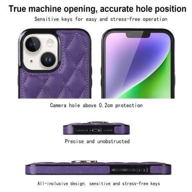 iPhone 14 Rhombus Grid Mönster Skal FingerRing - Lila