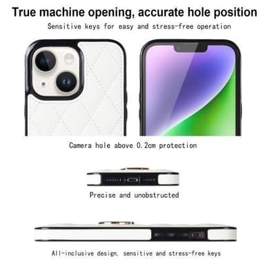 iPhone 14 Rhombus Grid Mönster Skal FingerRing - Vit