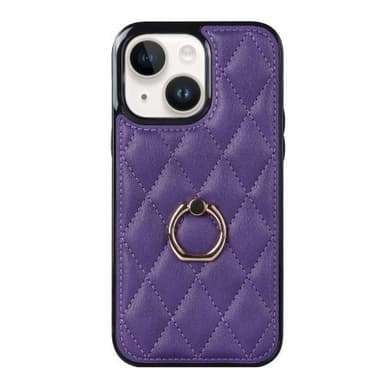 iPhone 14 Rhombus Grid Mönster Skal FingerRing - Lila