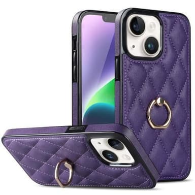 iPhone 14 Rhombus Grid Mönster Skal FingerRing - Lila