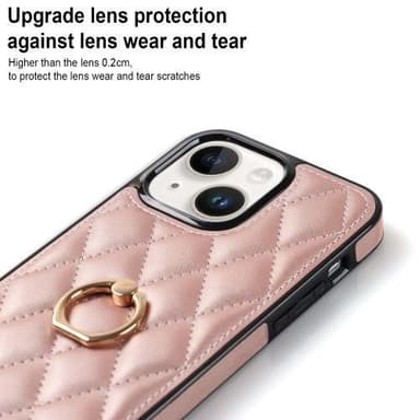 iPhone 14 Rhombus Grid Mönster Skal FingerRing - Rose Gold