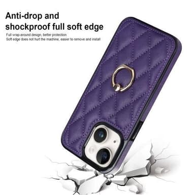 iPhone 14 Rhombus Grid Mönster Skal FingerRing - Lila