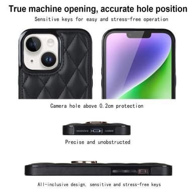 iPhone 14 Rhombus Grid Mönster Skal FingerRing - Svart