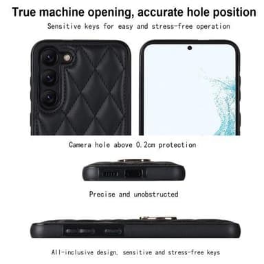Samsung Galaxy S23 Rhombus Grid Mönster Skal FingerRing - Svart