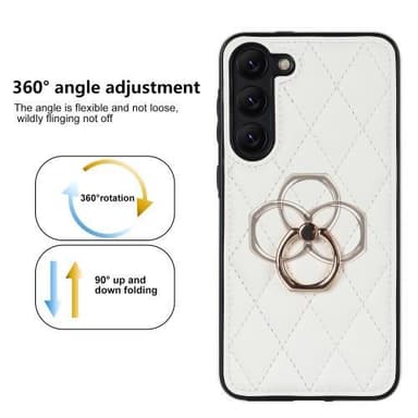Samsung Galaxy S23 Rhombus Grid Mönster Skal FingerRing - Vit