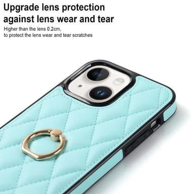 iPhone 14 Rhombus Grid Mönster Skal FingerRing - Sky Blue