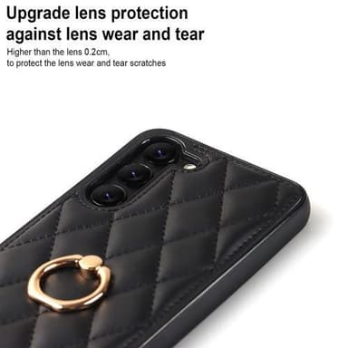 Samsung Galaxy S23 Rhombus Grid Mönster Skal FingerRing - Svart
