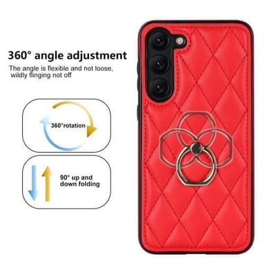 Samsung Galaxy S23 Rhombus Grid Mönster Skal FingerRing - Röd