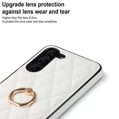 Samsung Galaxy S23 Rhombus Grid Mönster Skal FingerRing - Vit
