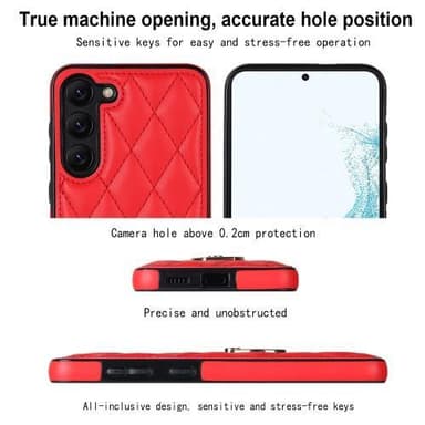 Samsung Galaxy S23 Rhombus Grid Mönster Skal FingerRing - Röd