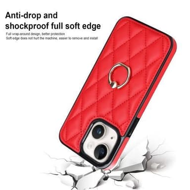 iPhone 14 Rhombus Grid Mönster Skal FingerRing - Röd