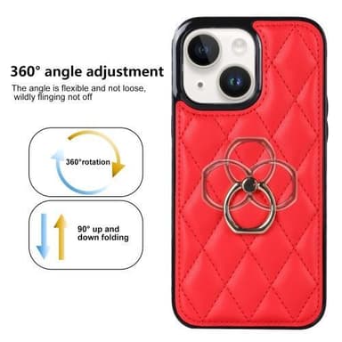 iPhone 14 Rhombus Grid Mönster Skal FingerRing - Röd
