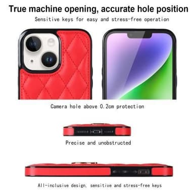 iPhone 14 Rhombus Grid Mönster Skal FingerRing - Röd