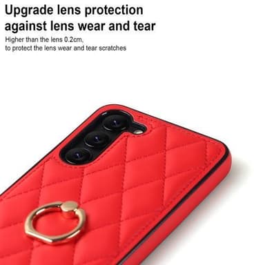 Samsung Galaxy S23 Rhombus Grid Mönster Skal FingerRing - Röd