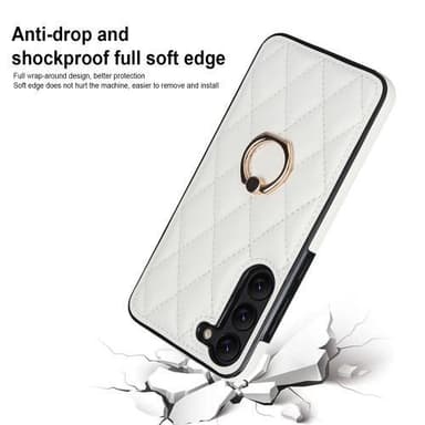 Samsung Galaxy S23 Rhombus Grid Mönster Skal FingerRing - Vit