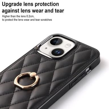 iPhone 14 Rhombus Grid Mönster Skal FingerRing - Svart