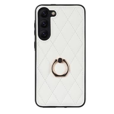 Samsung Galaxy S23 Rhombus Grid Mönster Skal FingerRing - Vit