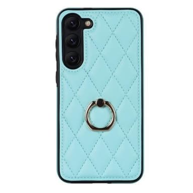 Samsung Galaxy S23 Rhombus Grid Mönster Skal FingerRing - Sky Blue