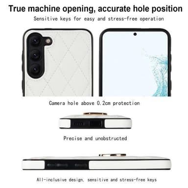 Samsung Galaxy S23 Rhombus Grid Mönster Skal FingerRing - Vit