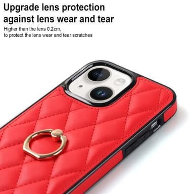 iPhone 14 Rhombus Grid Mönster Skal FingerRing - Röd