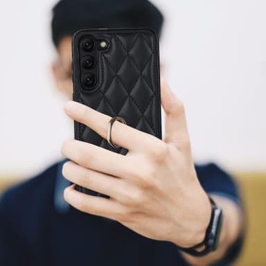Samsung Galaxy S23 Rhombus Grid Mönster Skal FingerRing - Svart