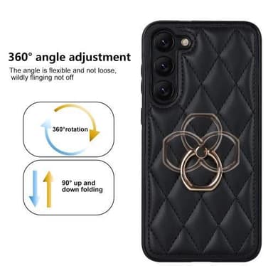 Samsung Galaxy S23 Rhombus Grid Mönster Skal FingerRing - Svart