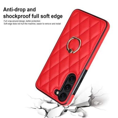 Samsung Galaxy S23 Rhombus Grid Mönster Skal FingerRing - Röd