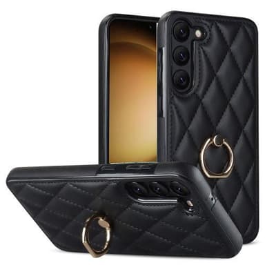 Samsung Galaxy S23 Rhombus Grid Mönster Skal FingerRing - Svart
