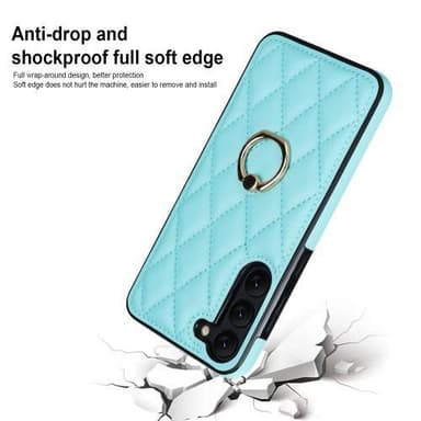 Samsung Galaxy S23 Rhombus Grid Mönster Skal FingerRing - Sky Blue