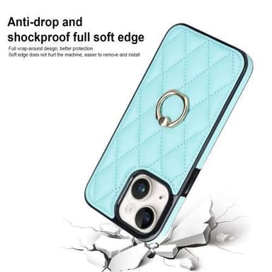 iPhone 14 Rhombus Grid Mönster Skal FingerRing - Sky Blue