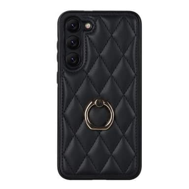 Samsung Galaxy S23 Rhombus Grid Mönster Skal FingerRing - Svart