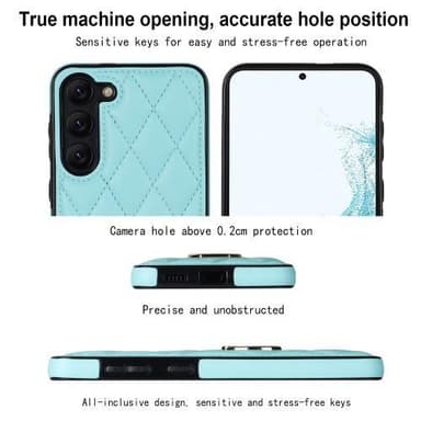 Samsung Galaxy S23 Rhombus Grid Mönster Skal FingerRing - Sky Blue